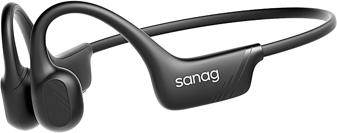Sanag B21S True Bone Conduction Headphones, IPX5 Waterproof Bluetooth 5.4 Earphones, Wireless Open Ear Headset with Mic, 5.4 HiFi Bass, 10H Playtime for Running, Cycling, Sports, Workout (Black)