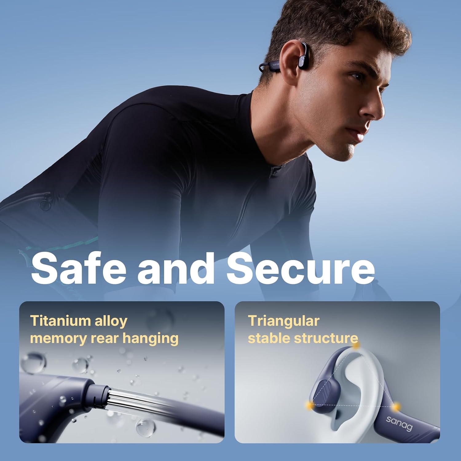 Sanag B21S True Bone Conduction Headphones, IPX5 Waterproof Bluetooth 5.4 Earphones, Wireless Open Ear Headset with Mic, 5.4 HiFi Bass, 10H Playtime for Running, Cycling, Sports, Workout (Black) - Image 2