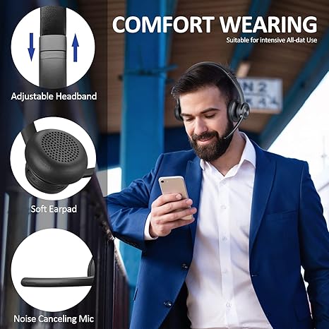 Bluetooth Headset V5.2, Wireless Headphones with Noise Cancelling Microphone, On Ear Wireless Headset for Cell Phones Laptop Computer - Image 2