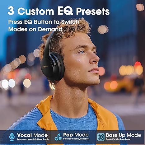 Bluetooth Headphones Over Ear 80H Playtime, Wireless Headphones Over Ear with 3 EQ Modes, Built-in ENC Mic, Deep Bass, HiFi Stereo Foldable 5.4 Bluetooth Headset for Phone PC Travel Gym Workout - Image 2